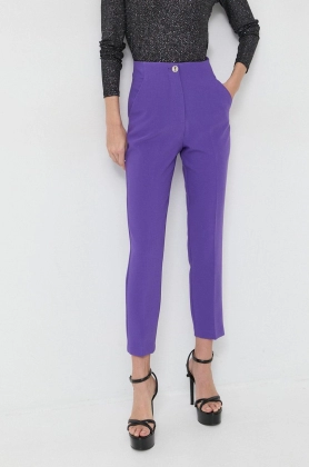 Morgan pantaloni femei, culoarea violet, mulata, high waist