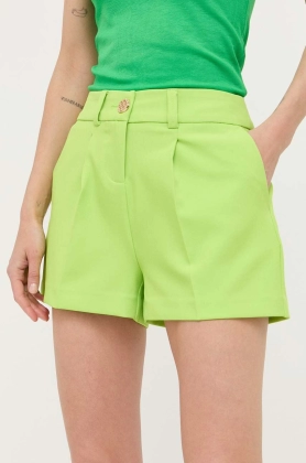 Morgan pantaloni scurti femei, culoarea verde, neted, high waist