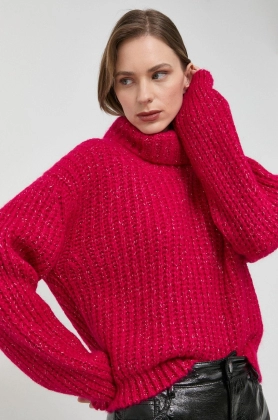Morgan pulover din amestec de lana femei, culoarea rosu, calduros, cu guler