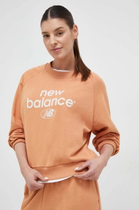 New Balance bluza femei, culoarea portocaliu, cu imprimeu