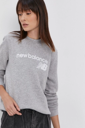 New Balance Bluza WT03811AG femei, culoarea gri, cu imprimeu