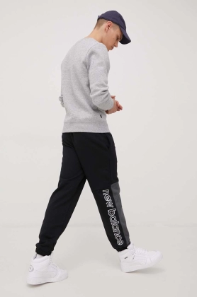 New Balance pantaloni de trening din bumbac MP21550BK barbati, culoarea negru, cu imprimeu