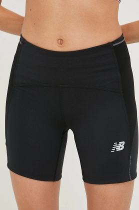 New Balance pantaloni scurti de alergare Impact Run femei, culoarea negru, cu imprimeu, medium waist