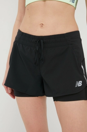 New Balance pantaloni scurti de alergare Impact Run WS21270BK femei, culoarea negru, neted, medium waist