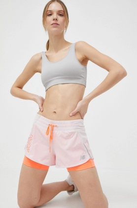 New Balance pantaloni scurti de alergare Printed Impact Run culoarea roz, modelator, medium waist