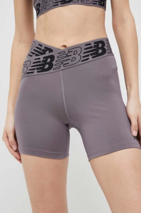 New Balance pantaloni scurti de antrenament Relentless culoarea gri, cu imprimeu, high waist