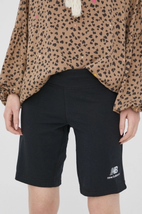 New Balance pantaloni scurti US21501BK femei, culoarea negru, neted, high waist