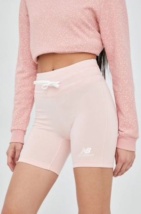 New Balance pantaloni scurti WS21550PIE femei, culoarea roz, neted, high waist