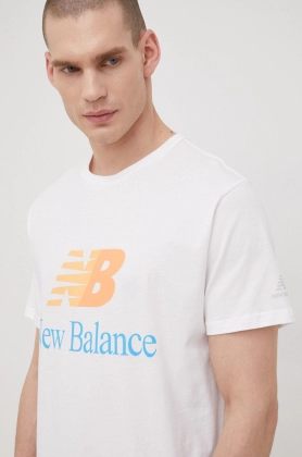 New Balance tricou din bumbac MT21529WT culoarea alb, cu imprimeu