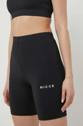 Nicce pantaloni scurti femei, culoarea negru, cu imprimeu, high waist