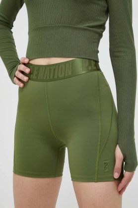 P.E Nation pantaloni scurti de antrenament Backcheck culoarea verde, neted, high waist