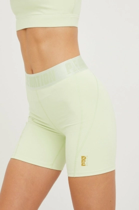 P.E Nation pantaloni scurti de antrenament Backcheck femei, culoarea verde, cu imprimeu, high waist