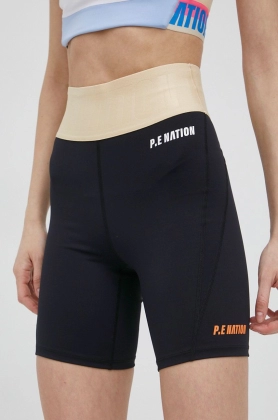 P.E Nation pantaloni scurti de antrenament Backswing femei, culoarea negru, cu imprimeu, high waist