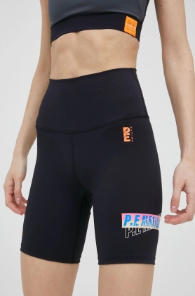 P.E Nation pantaloni scurti de antrenament Tiebreak femei, culoarea negru, cu imprimeu, high waist