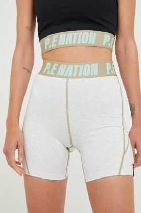 P.E Nation pantaloni scurti de antrenament Upward femei, culoarea gri, cu imprimeu, high waist