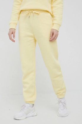 Peak Performance pantaloni de trening femei, culoarea galben, neted