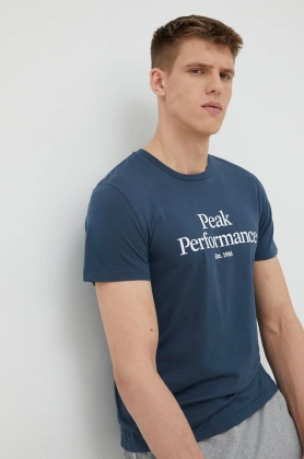Peak Performance tricou din bumbac culoarea albastru marin, cu imprimeu