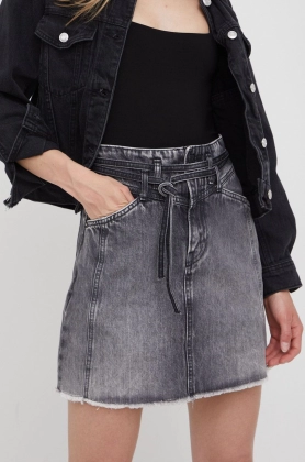 Pepe Jeans fusta jeans Raisa Skirt Black culoarea negru, mini, drept
