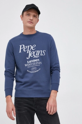 Pepe Jeans Hanorac de bumbac barbati, culoarea albastru marin, cu imprimeu