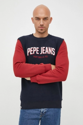 Pepe Jeans hanorac de bumbac barbati, culoarea albastru marin, cu imprimeu