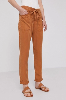 Pepe Jeans Pantaloni Dash femei, culoarea maro, model drept, medium waist