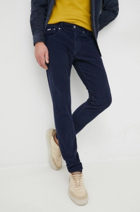 Pepe Jeans pantaloni de catifea cord barbati, culoarea albastru marin, mulata