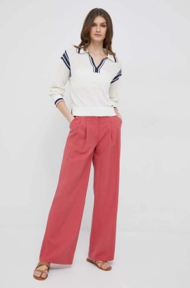 Pepe Jeans pantaloni din amestec de in culoarea rosu, lat, high waist