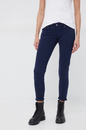Pepe Jeans pantaloni femei, culoarea albastru marin, mulata, high waist