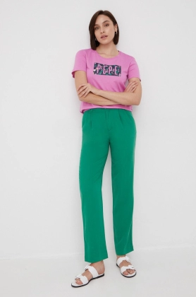 Pepe Jeans pantaloni femei, culoarea verde, drept, high waist