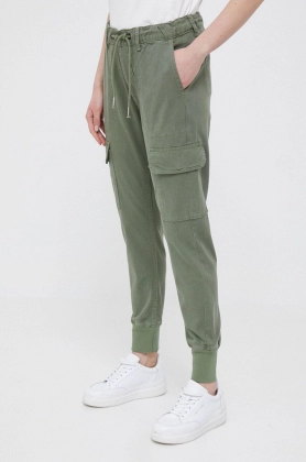 Pepe Jeans pantaloni femei, culoarea verde, high waist