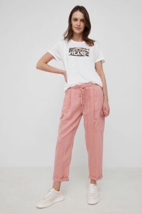 Pepe Jeans pantaloni Jynx femei, culoarea roz, fason cargo, high waist