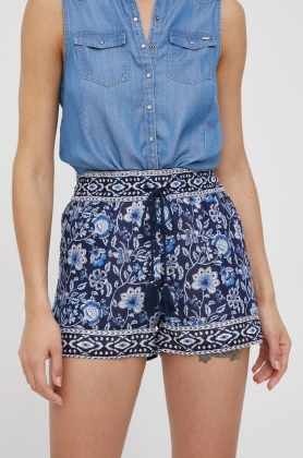 Pepe Jeans pantaloni scurti din bumbac Maud femei, culoarea albastru marin, modelator, high waist