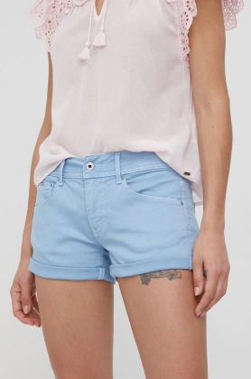 Pepe Jeans pantaloni scurti jeans Siouxie femei, neted, high waist