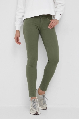 Pepe Jeans pantaloni Soho femei, culoarea verde, mulata, medium waist