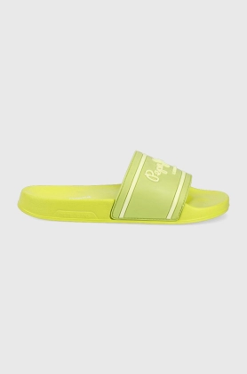 Pepe Jeans papuci Slider Logo Woman femei, culoarea verde