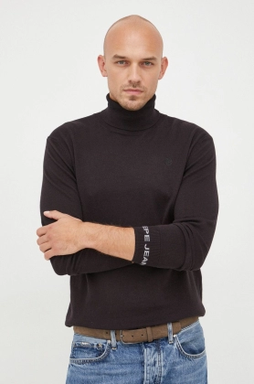Pepe Jeans pulover din amestec de lana barbati, culoarea negru, light, cu guler