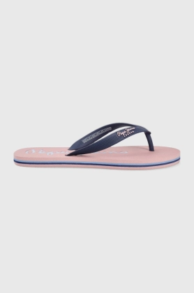 Pepe Jeans slapi Bay Beach Brand W femei, culoarea roz, cu toc plat