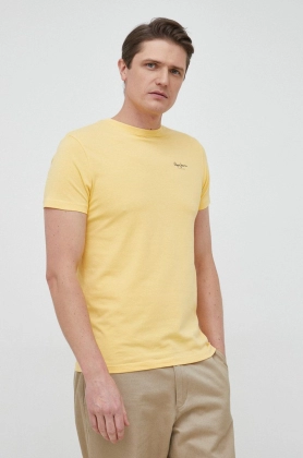 Pepe Jeans tricou barbati, culoarea galben, neted