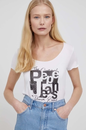 Pepe Jeans tricou Chelsea femei, culoarea alb