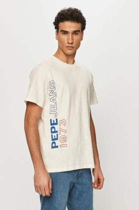 Pepe Jeans Tricou culoarea crem, cu imprimeu