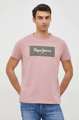 Pepe Jeans tricou din bumbac Aaron culoarea roz, cu imprimeu