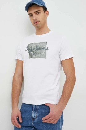 Pepe Jeans tricou din bumbac alcott , culoarea alb, cu imprimeu