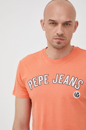 Pepe Jeans tricou din bumbac Alessio culoarea portocaliu, cu imprimeu