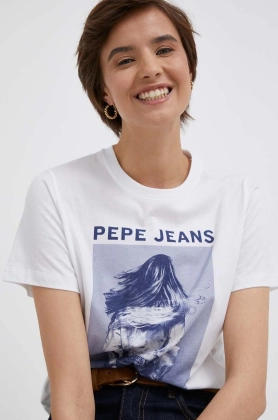 Pepe Jeans tricou din bumbac culoarea alb
