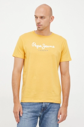 Pepe Jeans tricou din bumbac culoarea galben, cu imprimeu