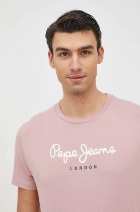Pepe Jeans tricou din bumbac Eggo culoarea roz, cu imprimeu