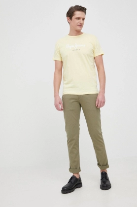 Pepe Jeans tricou din bumbac Eggo N culoarea galben, cu imprimeu