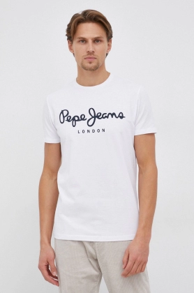 Pepe Jeans Tricou Original Stretch culoarea alb, cu imprimeu