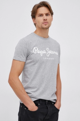 Pepe Jeans Tricou Original Stretch culoarea gri, cu imprimeu