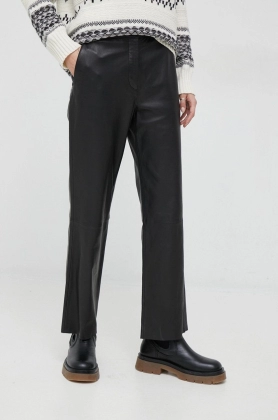 PS Paul Smith pantaloni de piele femei, culoarea negru, drept, high waist